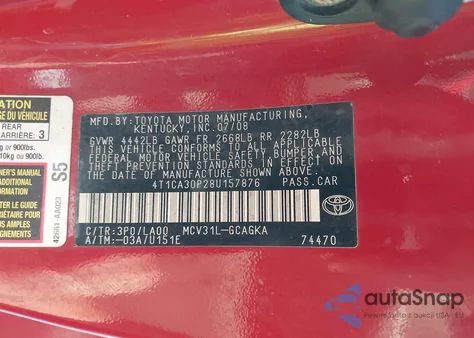2008 Toyota Camry Solara Sle V6 from USA, damaged, VIN 4T1CA30P28U157876